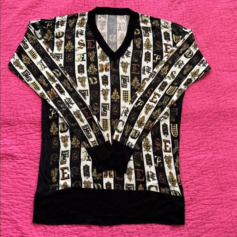 Versace Black and Gold Knit  silk Pullover, L